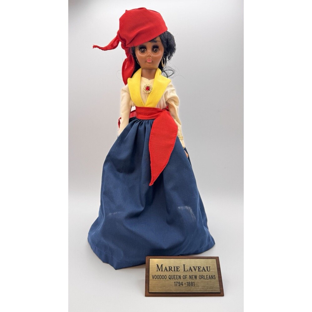 Vintage Gambina Marie Laveau Voodoo Queen Doll Sleepy Eyes w Stand & Plaque